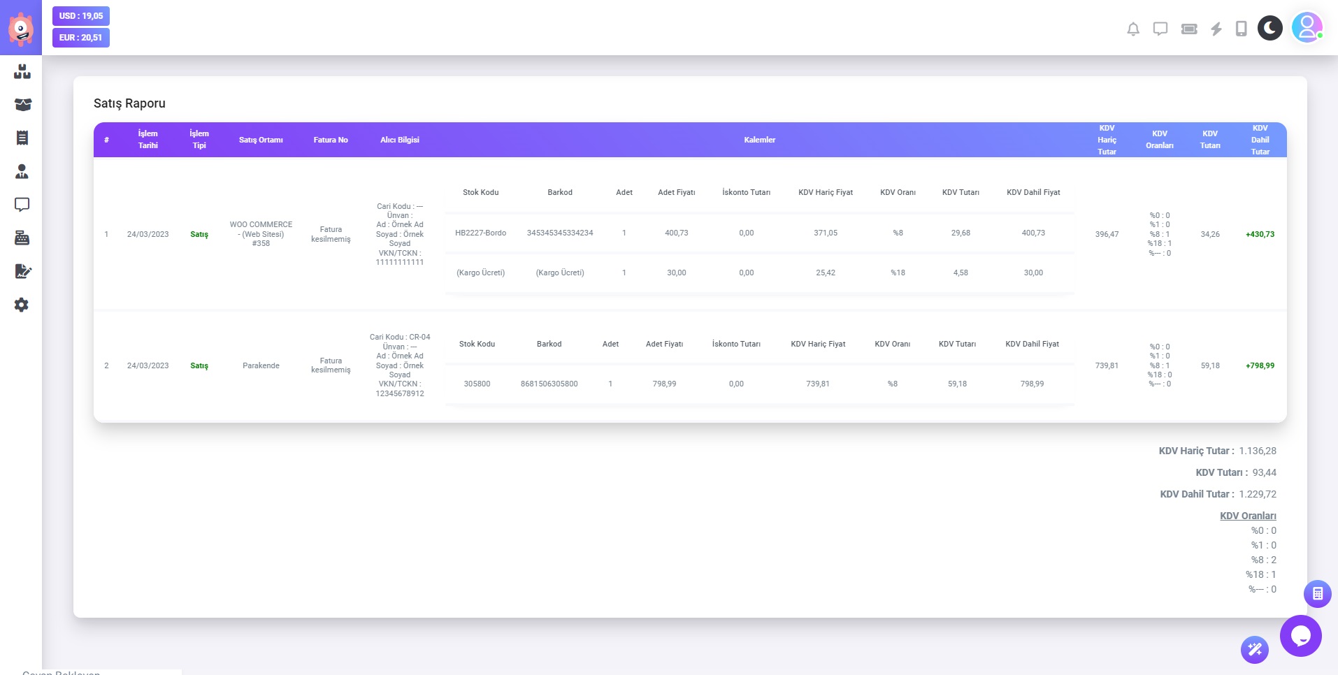 Satış Raporu Dökümü